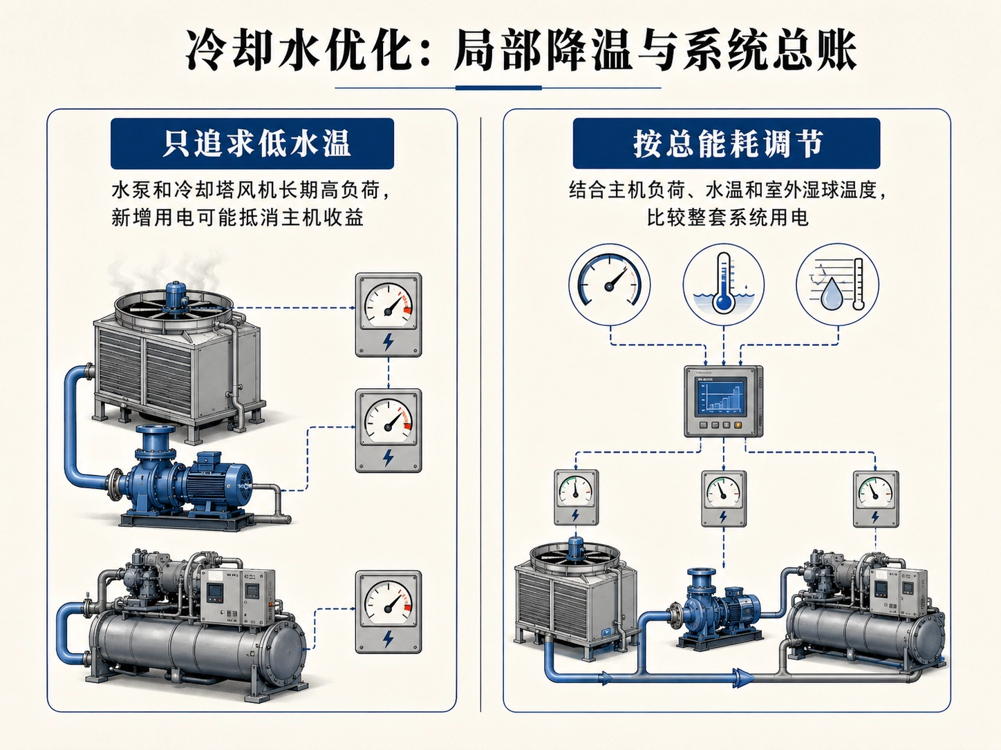 冷却水要算主机、水泵和冷却塔的总账